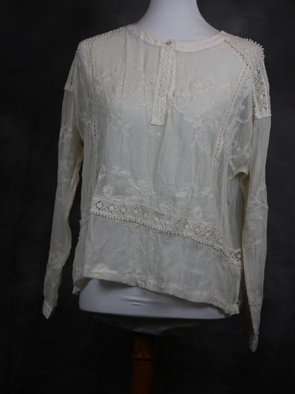 NWT Anthropologie Tiny Boho Lace-Trim Cream Peasant Blouse - S